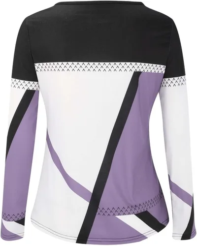 Vista 2 de Camiseta de manga larga con cuello redondo y estampado geométrico de retazos en contraste para mujer