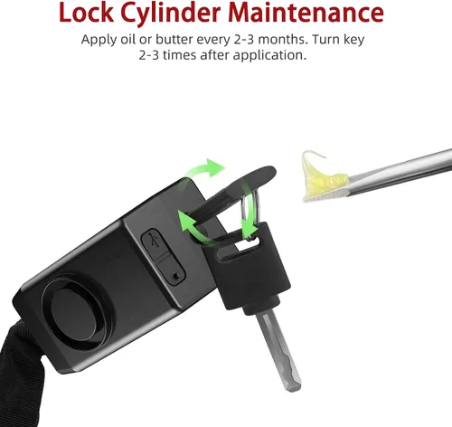 Vista 7 de BANGTING Candado de cadena de bicicleta de 4 pies resistente con alarma de 110 dB, cerradura de bicicleta resistente antirrobo con llave para Negro