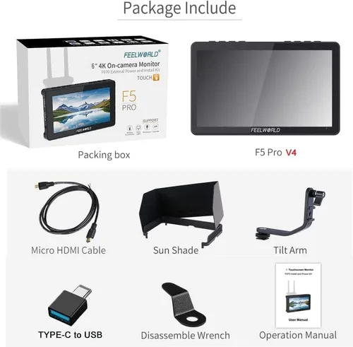 Vista 5 de FEELWORLD F5 Pro V4 Monitor de campo de 6 pulgadas Pantalla táctil Cámara DSLR Director de campo con 3D LUT F970 Kit externo IPS FHD 1920x1080 4K