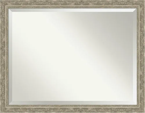 Vista 26 de Amanti Art - Espejo de baño plateado para sobre lavabo, espejo rectangular de níquel cepillado de 33x43, marco moderno extragrande, se cuelga