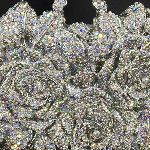 Vista 4 de Boutique De FGG Bolsas de noche de cristal de flores deslumbrantes para mujer formal boda fiesta cóctel bolso de mano