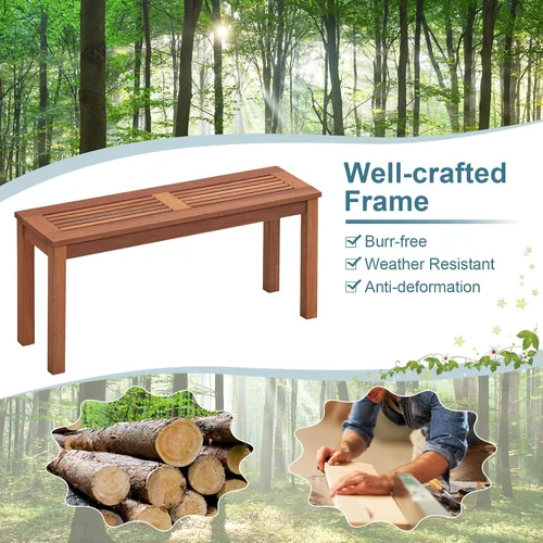 Vista 8 de RELAX4LIFE Banco de madera para exteriores, banco de patio con asiento de listones, marco de madera maciza resistente a la intemperie, banco