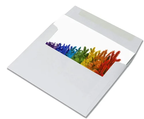 Vista 4 de Small World Greetings Tarjetas de árbol de Navidad de arco iris, 12 unidades, interior en blanco con sobres, tamaño A2 (5.5 x 4.25 pulgadas)