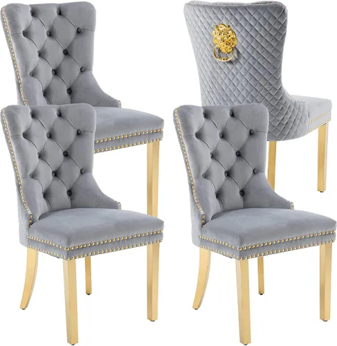 Vista 22 de KCC Juego de 2 sillas de comedor de terciopelo, sillas modernas copetudas Patas de acero inoxidable beige++ plata