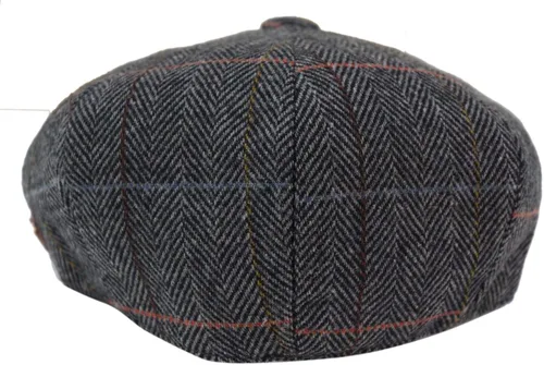Vista 4 de Gorra plana para hombre de 8 paneles Newsboy Grandad Tweed Check Vintage Baker Boy Gris