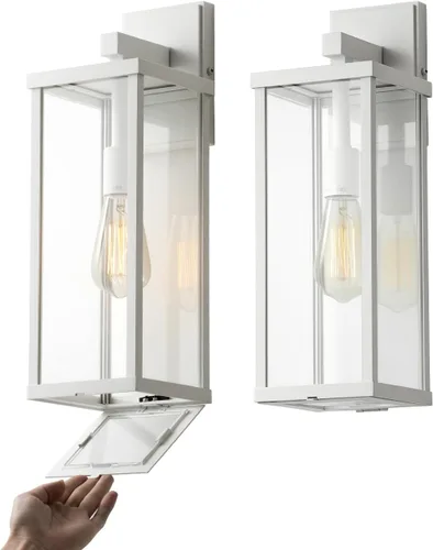 Vista 18 de mirrea Aplique de pared clásico para exteriores de 11 pulgadas, marco de metal rectangular negro mate y pantalla de vidrio transparente, luz