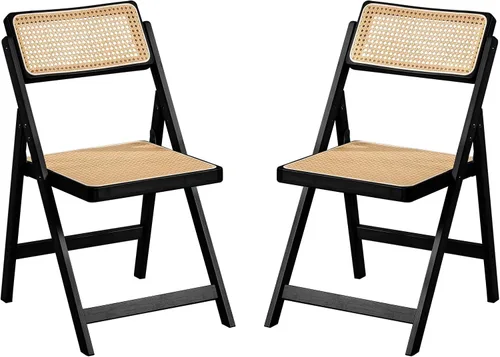 Vista 16 de Furlide Juego de 2 sillas de comedor de ratán, sillas de comedor modernas de mediados de siglo con brazos, sillas de bambú para exteriores