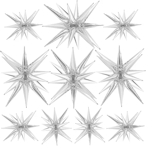 Vista 12 de 10 unidades de globos de estrella roja explosión globos de estrella fulgurante globos de cono de papel de aluminio mágicos para decoraciones