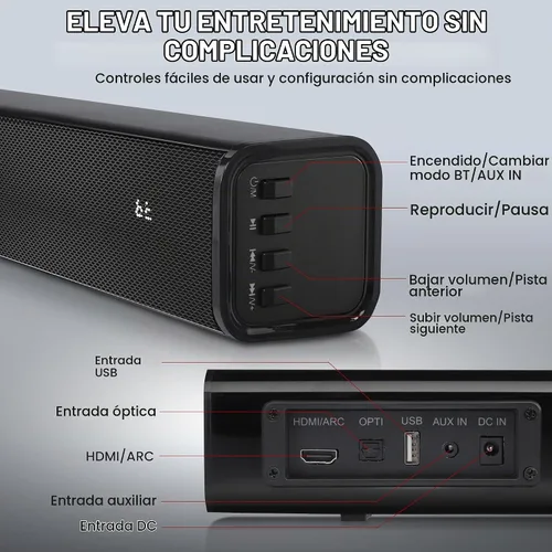 Vista 2 de Pyle Barra de sonido BT inalámbrica Wave Base - Sistema de sonido compacto de cine en casa de mesa con AUX, graves extendidos, estéreo de rango
