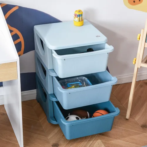 Vista 9 de Qaba - Unidad de almacenamiento para niños con 3 cajones, apilables, de 3 niveles, para dormitorio, guardería, sala de juegos, sala de estar, niños