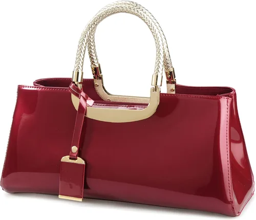 Vista 7 de HOXIS Bolso de hombro brillante de falso cuero patentado, estructurado, para mujer, para fiesta nocturna, bolso tipo morral