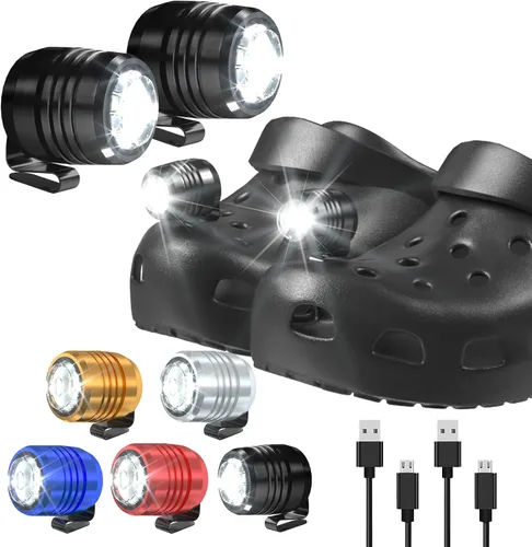 Vista 7 de 2 faros delanteros recargables compatibles con zuecos, luz ajustable para zapatos, linternas accesorios para niños y adultos, sandalias de clip, Azul