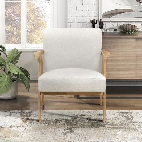 Vista 5 de Lexicon Silla decorativa moderna de mediados de siglo,Marco de madera Beige