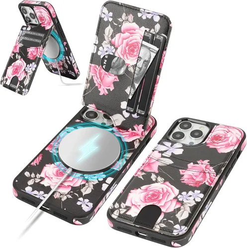 Vista 33 de SkyEagle Funda compatible con Magsafe para iPhone 13 Pro Max con soporte para tarjetas, función atril, bloqueo RFID, ranuras para tarjetas de Verde