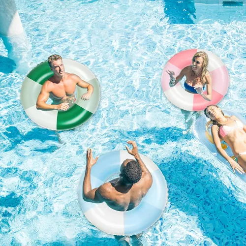 Vista 6 de JarThenaAMCS 4 flotadores inflables para piscina, 4 colores, anillos de natación retro a rayas, tubos de piscina para adultos, adolescentes, verano