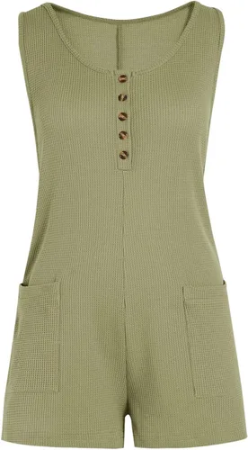 Vista 6 de Overol para mujer, sin mangas, con botones, tela de gofre, trajes de vacaciones de verano para mujer