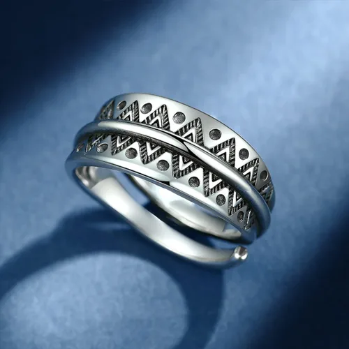 Vista 4 de Anillo gótico punk abierto para hombres y mujeres, ajustable de plata de ley S925 ajuste para motociclista, cóctel, fiesta, Halloween, joyería