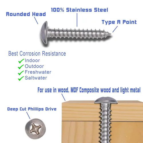 Vista 4 de Bolt Dropper #4 X 1/2 pulgada Tornillo Phillips de cabeza en t de acero inoxidable para madera (100 piezas) Tornillos de acero inoxidable 18-8