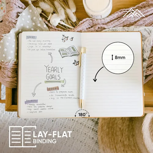 Vista 4 de PRODUCTIVITY STORE Cuaderno y diario de cuero Cuaderno A5 de cuero vegano de tapa dura de 5 x 8 pulgadas con papel grueso de alta calidad a rayas