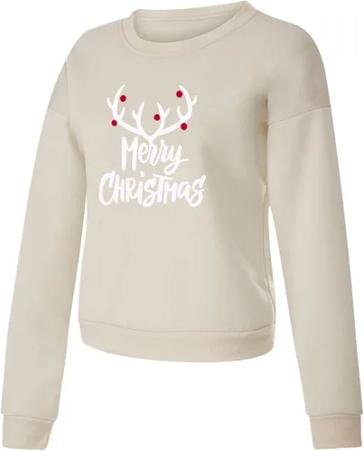 Vista 5 de Sudadera de manga larga con cuello redondo para mujer, ajuste holgado, talla grande, estilo túnica, beige f, M