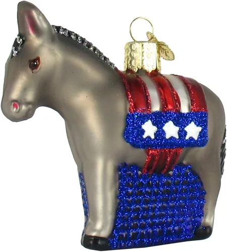 Vista 8 de Old World Christmas Adorno de cristal soplado de elefante republicano para árbol de Navidad, decoración navideña artesanal, colección de policía