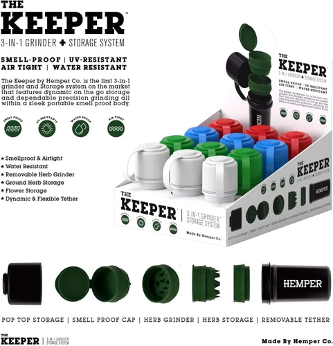Vista 6 de Hemper Keeper - Molinillo de hierbas 3 en 1 con contenedor de almacenamiento doble - A prueba de olores, hermético y resistente al agua - Molinillo
