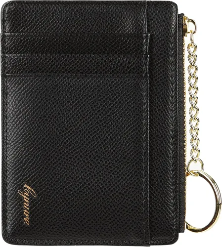 Vista 15 de Tarjetero delgado minimalista para mujer, monedero, monedero, llavero con bolsillo frontal con ventana de identificación