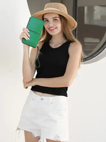 Vista 2 de Befen - Bolso clutch de mano de cuero con correa para teléfono celular organizador de tarjetas