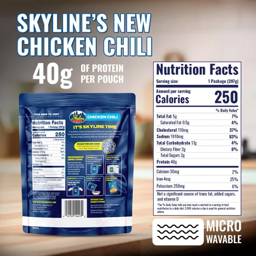 Vista 2 de Skyline Chili Chile de pollo – Auténtica receta estilo Cincinnati en bolsas para microondas – Perfecto para conos de queso, perros calientes