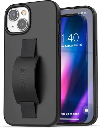 Vista 8 de ENCASED Funda de agarre con correa de mano, diseñada para iPhone 15 con bucle para el dedo (2023) Soporte de teléfono de silicona cómodo - Negro