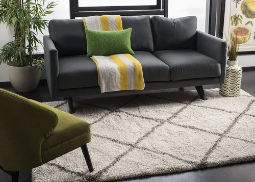 Vista 11 de SAFAVIEH Hudson Shag Collection - Alfombra decorativa de 2 x 3 pies, color beige y marfil, diseño moderno de enrejado, no desprende pelusa