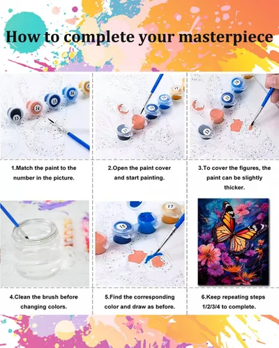 Vista 6 de TOCARE Kit de pintura por números de mariposas y flores para adultos principiantes, lienzo de pintura para adultos por números, juegos de pintura