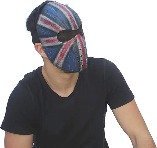 Vista 6 de Ghoulish Productions Máscara táctica de látex máscara de látex de la bandera del Reino Unido máscara de látex con bandera vintage del Reino Unido