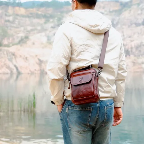 Vista 6 de Bolso de hombro de cuero para hombre, bolso cruzado casual, bolso de mensajero vintage de viaje, bolso multifunción