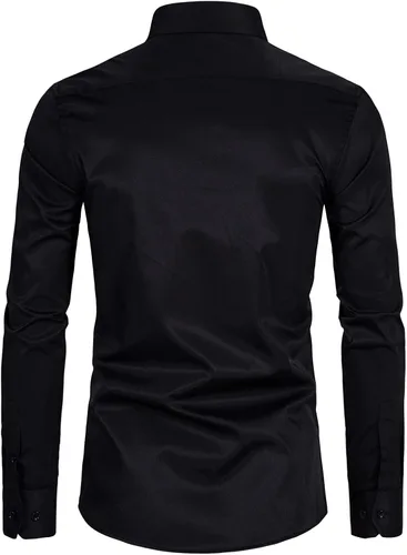 Vista 2 de DELCARINO Camisas de manga larga con botones para hombre, color liso, ajustado, informal, para negocios, formal, camisa de vestir
