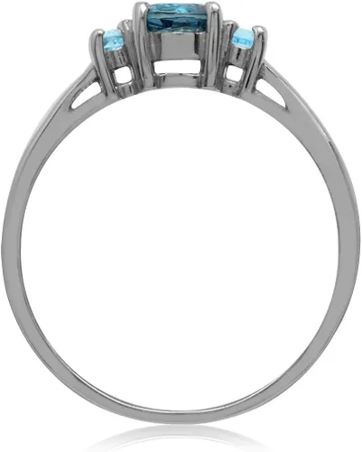 Vista 3 de Silvershake Anillo de plata de ley 925 con topacio azul y suizo, chapado en oro blanco y azul suizo