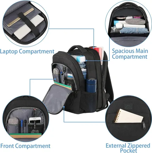 Vista 2 de Mochila para la escuela, mochila universitaria expandible de 15.6 pulgadas para niños y niñas, mochila de viaje antirrobo con puerto de carga USB