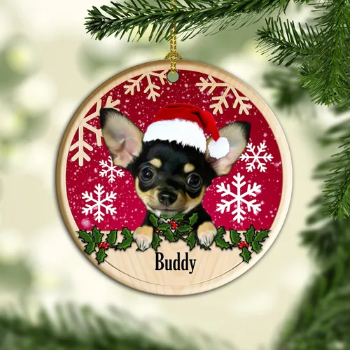 Vista 5 de Adorno para árbol de Navidad de Chihuahua, adorno personalizado de cerámica de Chihuahua, adorno personalizable para árbol de Navidad de Chihuahua