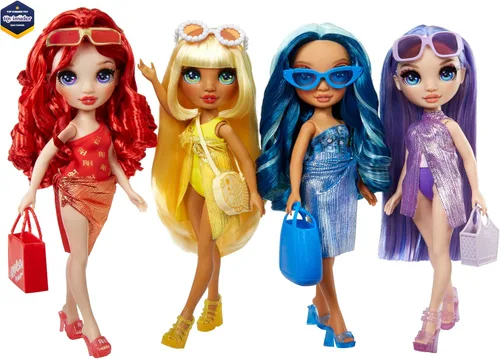 Vista 6 de Rainbow High Swim & Style Ruby, muñeca de moda roja de 11 pulgadas con envoltura brillante para peinar de más de 10 formas, traje de baño removible