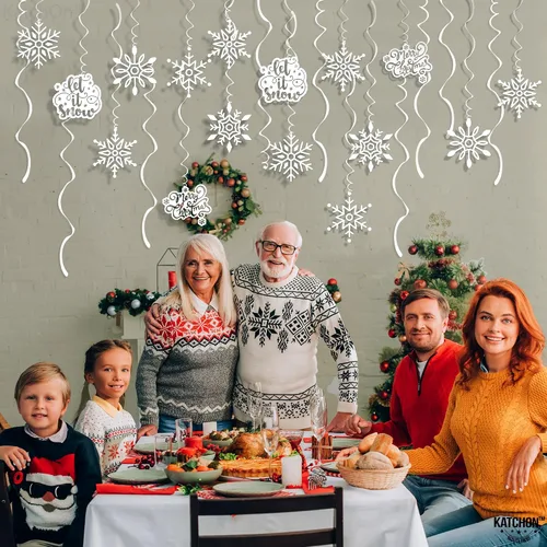 Vista 8 de KatchOn, Decoraciones colgantes de copos de nieve – Paquete de 30, no se pueden hacer tú mismo, decoraciones colgantes de Navidad, decoraciones