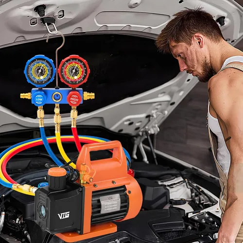 Vista 8 de VTG VOGTEN Bomba de Vacío AC de 4.5 CFM y Juego de Manómetros, para Mini Split, HVAC, Sistemas Automotrices, Kit de Manómetro Múltiple Compatible