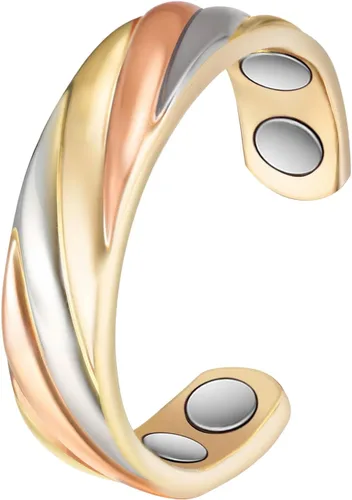 Vista 9 de Copper Rings for Women, Pure Copper Three Color Gold Adjustable Magnetic Ring （FUTI-1）
