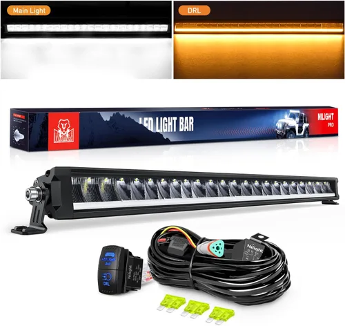 Vista 12 de Nilight Barra de luz LED con DRL ámbar 2 PCS 15 W 5.3 pulgadas fila única 1680 LM anti-reflejo punto todoterreno luces de conducción delgadas IP68
