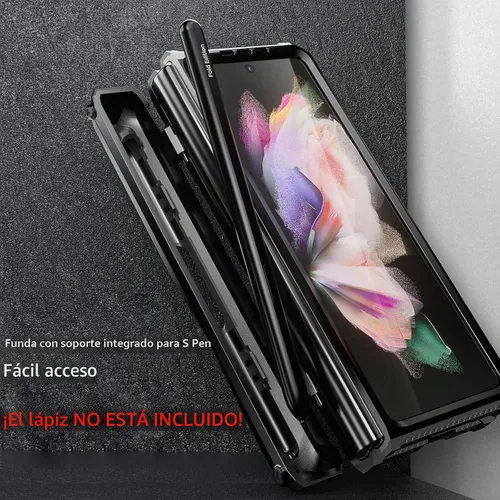 Vista 3 de Funda resistente para Samsung-Galaxy-Z-Fold-3 con soporte integrado [soporte para bolígrafo S] [protector de pantalla] [protección de bisagra], Negro