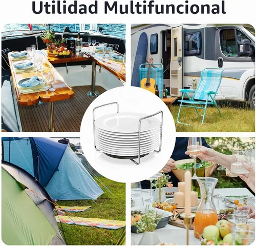 Vista 4 de Organizador de Platos para Cajón de Cocina - Estantes de Platos de Bambú para Encimera de Cocina, Organizador de Platos y Cuencos de Acero Negro-2s