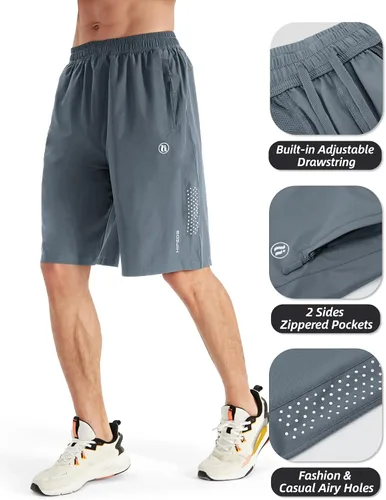 Vista 4 de Pantalones cortos deportivos para hombre, pantalones cortos de entrenamiento para correr, tenis, gimnasio, 5, 7, 9 pulgadas, cómodos, ligeros, 3