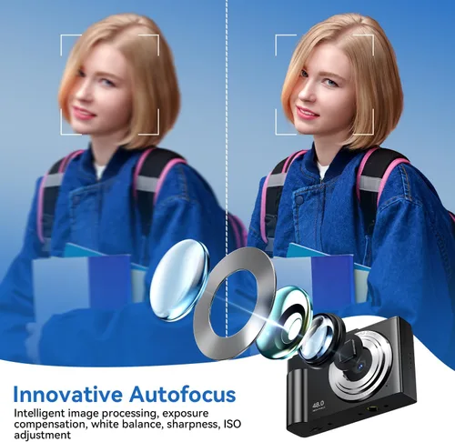 Vista 6 de Cámara Digital para Niños, FHD 1080P Apuntar y Disparar Cámara para Niños con Zoom Digital de 16X, Anti-Vibración, Flash, Tarjeta de 32GB, Cámara
