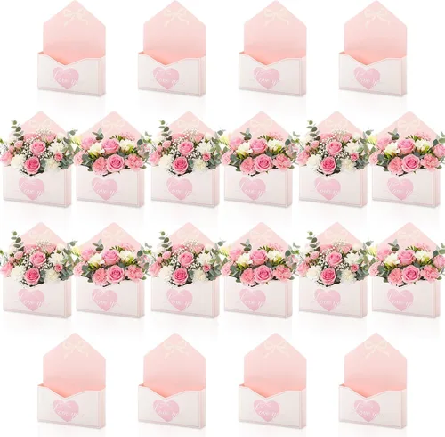 Vista 13 de Geyee 10 cajas sobre para ramo de floristería de graduación clase de 2026, ramo de flores de corazón rosa, embalaje de papel de regalo, bolsas
