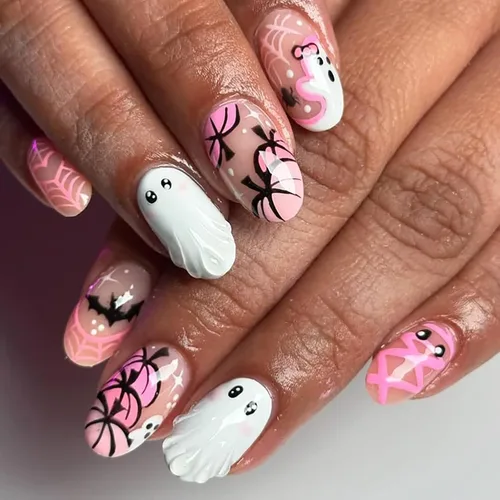 Vista 21 de Paquete de 6 144 uñas acrílicas de Halloween a presión, uñas postizas reutilizables de cobertura completa, uñas postizas adhesivas con pegamento H103
