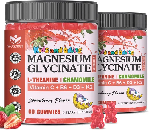 Vista 8 de Gomitas de glicinato de magnesio para niños y adultos, apoyo de relajación y cognición, suplemento de magnesio de 400/200 mg con L-teanina